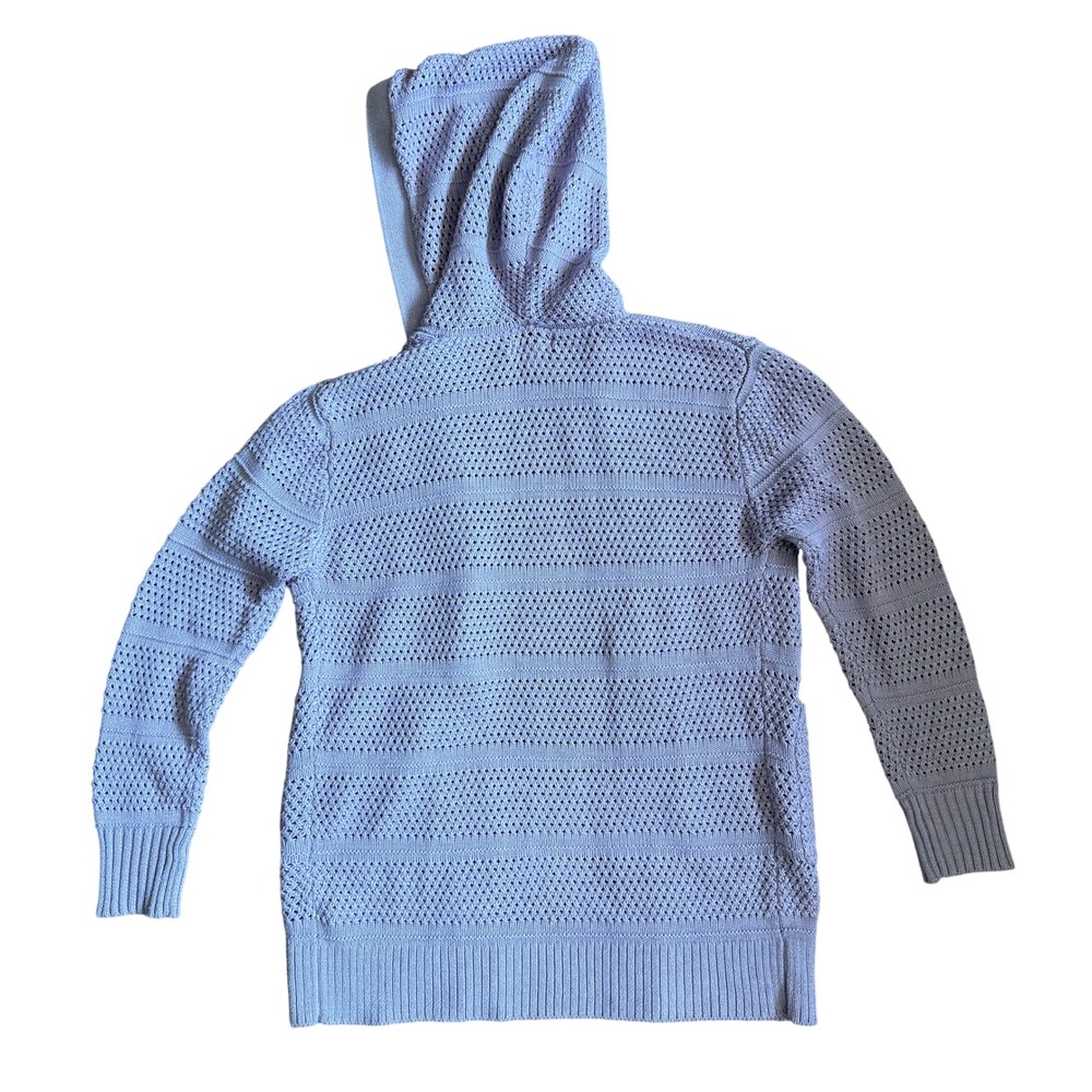 Design History Lavender Purple Pointelle Knit Open Front Hooded Cardigan Small - Picture 5 of 7